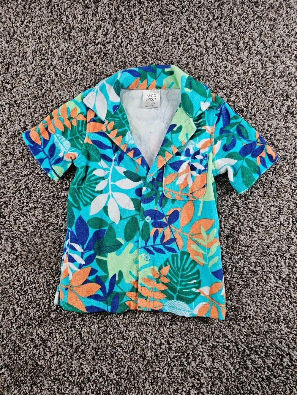 Falls Creek Kids Boys Sz 4T Terry Cloth Button Up Tropical Print Shirt